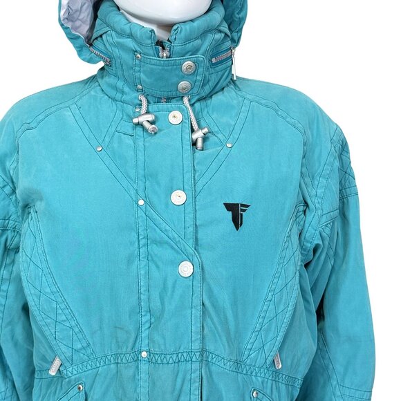 Tyrolia Ski Jacket Women’s L Teal Hooded Insulated 80s Retro Alpine Winter - Picture 5 of 16